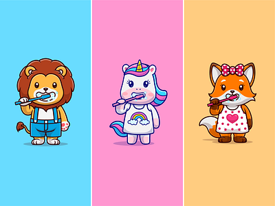 Animal toothbrush🪥🦁🦄🦊 animal animal activities animal shirt baby animal bath time bathroom cute doll icon illustration lion logo shower teeth toothbrush unicorn wolf zoo