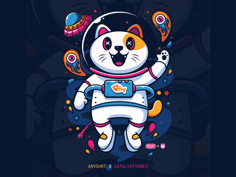 Astro Cat 🤘😼🧑🏻‍🚀 accessories animal artprint astronaut cat cat astro custome animal cute icon illustration logo moon rocket screen printing shirt space theme stickers tshirt