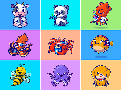 #RandomCatalyst part 17🐮🐼🐙🦀🐡 animals bee calves cinema cow custome animals cute dog fugu fish icon illustration ink laboratory logo mini animals octopus panda playing animal sea zoo