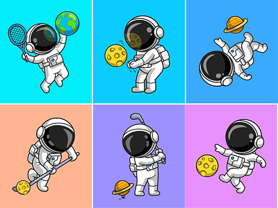 Astronaut sport🧑🏻‍🚀🌎🪐🏒 astroman astronaut astronaut sport badminton cute earth game golf hokey icon illustration logo planet rocket saturnus sky space sports volley
