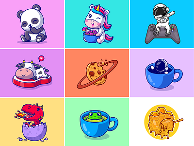 #RandomCatalyst part 22🦄🐮🪐🎮☕ animal astronaut beef cat house coffee cookies cup custom astronaut cute dragon frog honey icon illustration logo panda planet saturnus steak