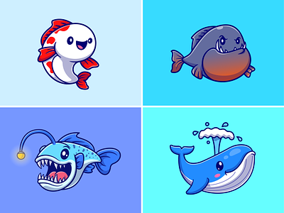 Cute fish🐟🐳🌊🌴 anglerfish aquarium catfish cute cute animal deep sea fish icon illustration koi logo monster pets sea sea monster whale