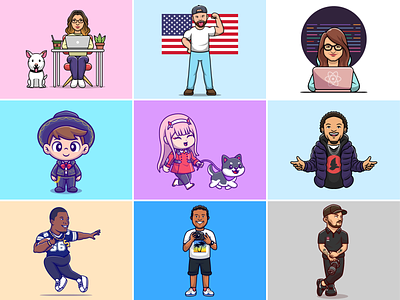 Custom character👦🏻👩🏼🧔🏻💻🏈 activities anime bartender body charater coboy cute flag girl icon illustration kids logo mascot people pet profession rapper woman working