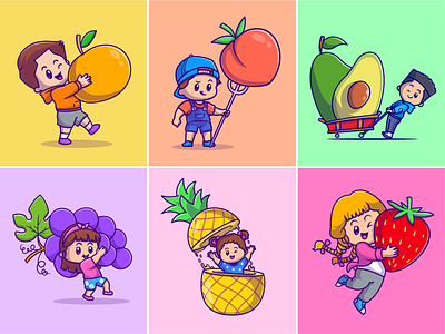 People fruits👦🏻👧🏻🍊🍓🥑🍇 activities avocado big fruit boy character cute food fresh fruits girl icon illustration kids logo mascot orange people pineapple profession strwberry