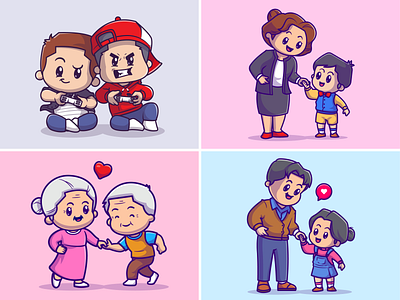 Happy holidays🎊🧓🏻👵🏻👦🏻👧🏻💖 activities boy character christmas cute family gaming girl grandfather grandmother holiday icon illustration kids logo love mascot new year parent