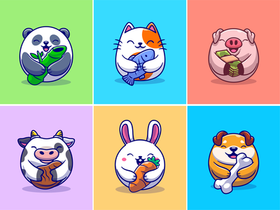 Cute baby animals🐼🐱🐷🍼 animals baby bamboo cat character cow cute dog fish food icon illustration kitty logo money panda pet pig rabbit zoo