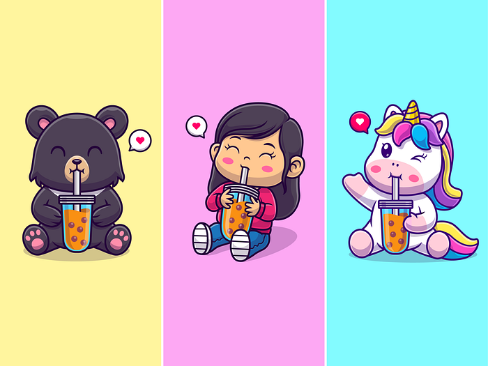 Drinking boba🧋🐻👩🏻🦄 by catalyst on Dribbble
