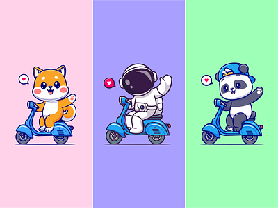 Scooter🛵🐶🧑🏼‍🚀🐼 animal astronaut blue car corgi cute dog icon illustration logo motorbike motorcycle panda ride riding scooter traveling
