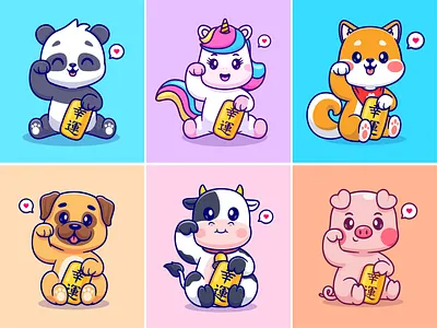 Lucky animals🐼🦄🐶💰🧧 accessories animals china cow cute display dog feng shui happiness icon illustration japan logo lucky animals maneki maneki cat statue unicorn