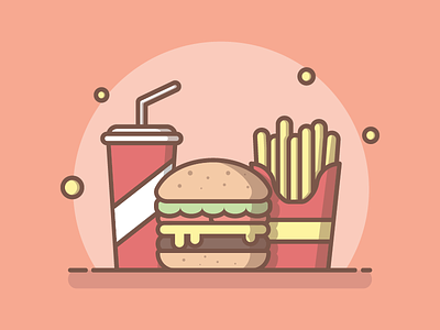 Junkfood 🍔🍟 burger design dribbble flat food icon illustration illustrator lineart minimal shots vector