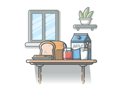 breakfast vibes! 🍞🍴 breakfast design dribbble flat icon illustration illustrator lineart milk minimal shots vector