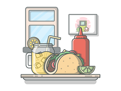 Taco! 😀 design dribbble flat icon illustration ketchup lineart minimal orange shots taco vector