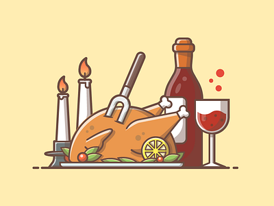Thanks giving! 🐥🍷 chicken design dinner dribbble flat icon illustration lineart minimal shots thanksgiving wine