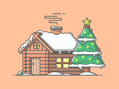 Snow cabin° 🏠🎄 cabin christmas dribbble flat icon illustration illustrator lineart minimal snow vector xmas