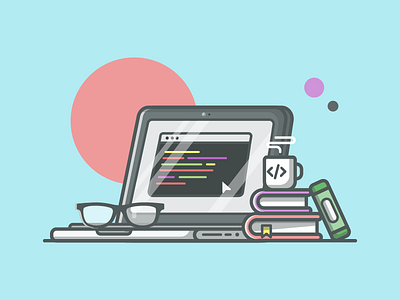 Web developer! 💻👓 code coffee developer dribbble flat icon illustration illustrator laptop lineart vector web