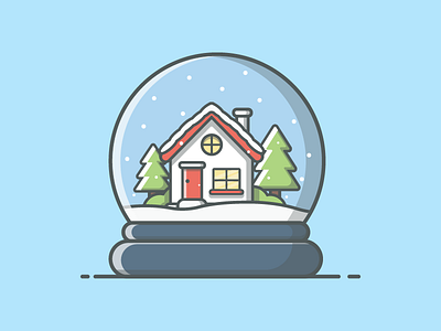 Snow globe! 🏠⛄❄ cabin dribbble flat globe icon illustration illustrator lineart minimal snow vector xmas