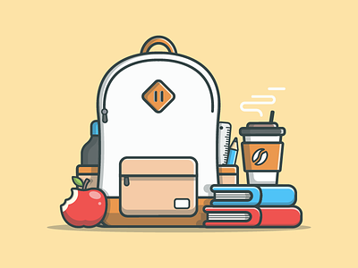 Educate yourself! 😉🍎 apple backpack bag coffee dribbble educate education flat icon illustrator lineart vector