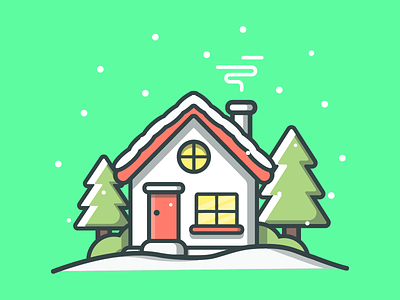 Snow House🏠🎄 christmas dribbble flat house icon illustration illustrator lineart snow tree vector xmas