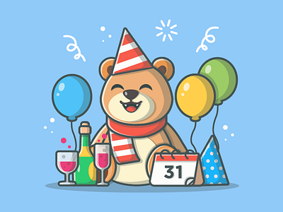 Late new year party! 😂🐻 bear birthday cute dribbble flat icons illustration illustrator love party teddy vector