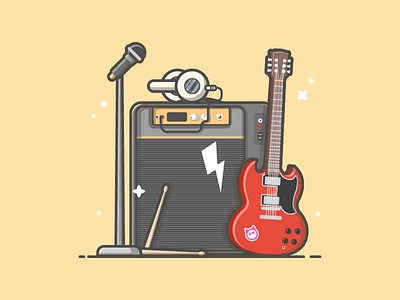 Are you ready guys?! 🎸🎧⚡ dribbble dribbbler drum flat guitar headphone icon illustration microphone music rock vector