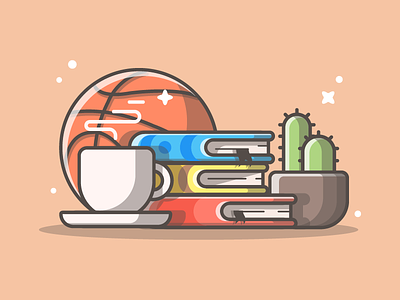 Reading° 😋📚☕ ball book coffee dribbble flat icon illustration plant reading shots vector