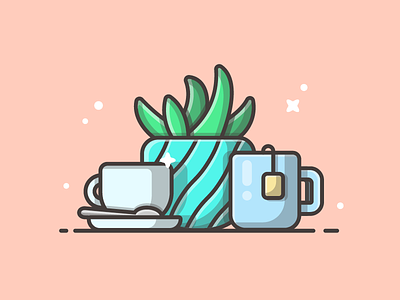 Coffee and tea° 😋👌 coffee dribbble flat icon illustration plant reading shots sweet tea vector