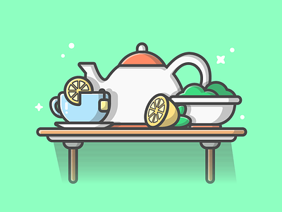 Tea! 😋☕🍋 cute dribbble flat greentea icon illustration lemon minimalist shots table tea