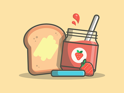 Breakfast! 😀🍞 bread breakfast dribbble flat friend icons illustration illustrator jam strawberry sweet vector