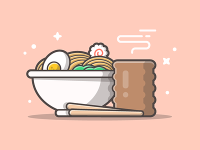 Ramen! 😋🍜🍵 dribbble egg flat food icon illustration logo noodle ramen shots tea vector