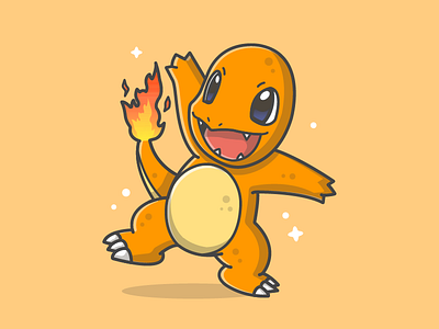 Charmender! 🔥 charmender cute dribbble dribbbler fire flat game icon illustration pokemon shots vector