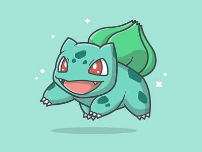 Bulbasaur 😁💚 bulbasaur cute dribbble dribbbler flat game green icon illustration pokemon shots vector