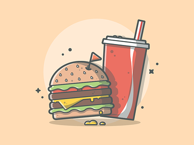 Burger and soda! 🍔😋 burger cheese dribbble flat icon illustration lineart minimal shots soda summer vector