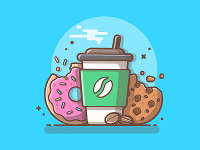 Food gang! 🍩☕🍪 chocolate coffee donut dribbble flat food icon illustration logo strawberry sweet vector
