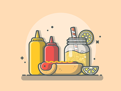 Hotto dogu! 😝😝😝 dribbble flat hotdog icon illustration juice ketchup logo mustard shots summer vector