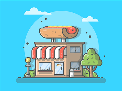 Hotdogshop! 😋 dribbble flat food hotdog icon illustration illustrator minimal shop shots tree vector