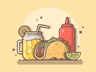 Taco for life! 😁 cute design dribbble flat icon illustration ketchup minimal orange shots taco vector