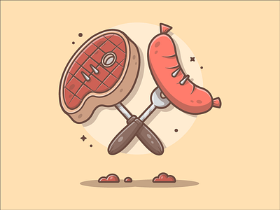BBQ time! 😋🍢 bbq design dribbble flat grill icon illustration meat ribs sausage shots vector