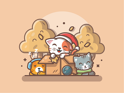Cats and Autumn 😸🐱😽 autumn box cat cute dribbble flat icon illustration leaves lineart logo lovely shots sleep trees