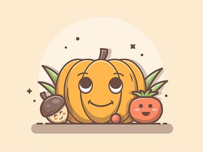 Meet your Autumn Friends 😋 autumn cute dribbble flat icon illustration kids logo lovely pumpkin tomato vector