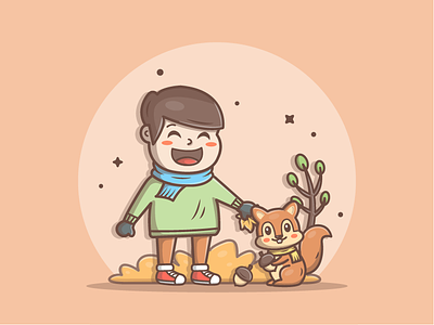 Happy little boy! 😝👦 autumn cute design dribbble flat icon illustration kid leaves logo squirrel vector