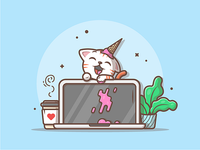 Cat🐱 + ice cream🍦 = a unicorn 😂🦄 cat coffee cute dribbble flat ice cream icon illustration logo plant unicorn vector