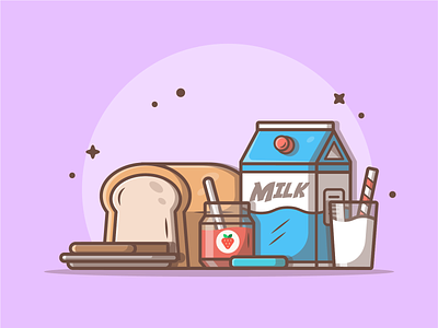 Have a good breakfast!!! 😁🍞🥛 bread breakfast cute dribbble flat icon illustration jam logo milk ux vector