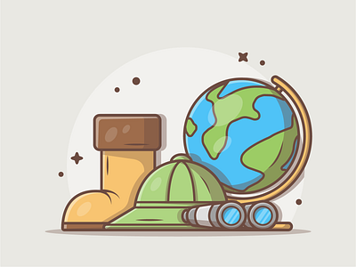 Explore!!! 😁🌏 binoculars boot dribbble earth explore flat globe icon illustration logo shots world