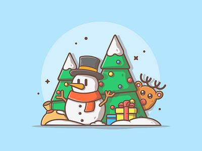 Happy Holiday! 😝❄️ ☃️ cute deer dribbble flat gift icon illustration logo snow snowman tree xmas