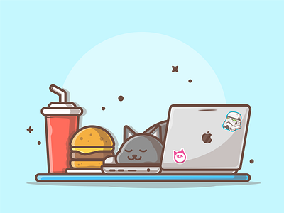 Another awkward moment 😹😽 burger cat cute design dribbble flat icon illustration laptop logo sleep soda