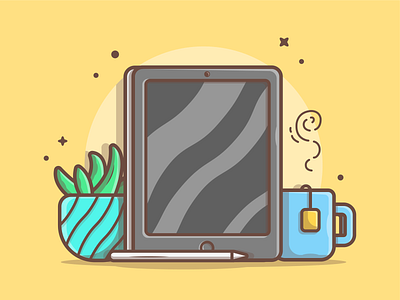 Ipad Pro! ✌😸 coffee cute dribbble flat icon illustration ipad lineart logo pencil pro tea