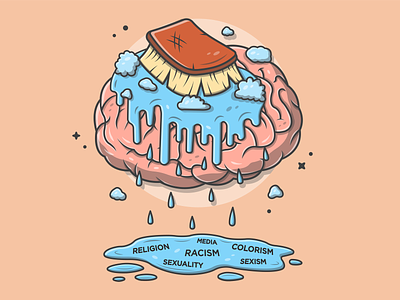 Caption this! 🤔 (DESIGN SOLD) brain brush bubble cute design dribbble icon illustration logo tshirt design washed water