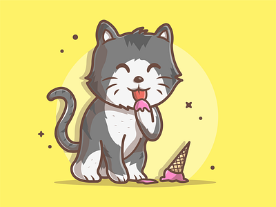 Cat and ice cream! 😁😹🍦 cat cute dribbble flat happy ice cream icon illustration kitten kitty logo strawberry