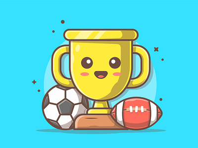 Sports! 😽⚽🏀🏈⚾ cute dribbble flat happy icon illustration logo rugby shots soccer sport trophy