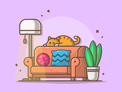Invitation 🏀😽 cat cute dribbble flat icon illustration invitation lineart living room logo minimal pillow